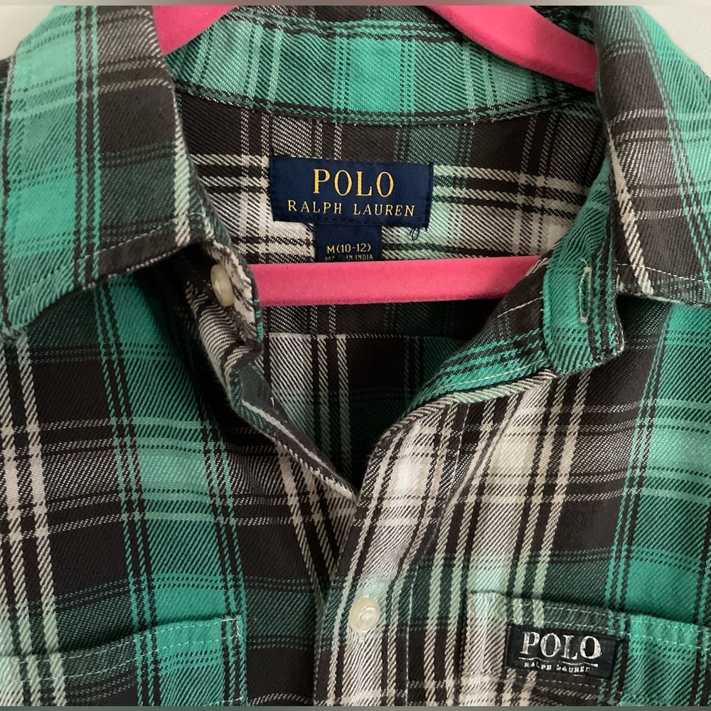 Polo by Ralph Lauren. Boys size Medium 10-12. Green plaid. Like new condition.